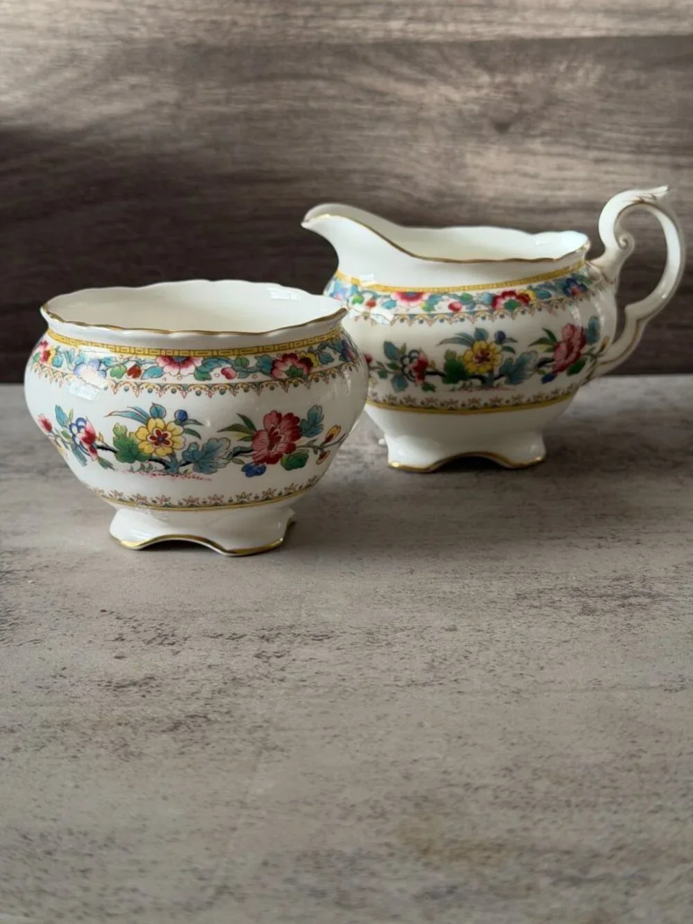 Vintage Coalport Ming Rose Scalloped Bone China Open Sugar Creamer Set England